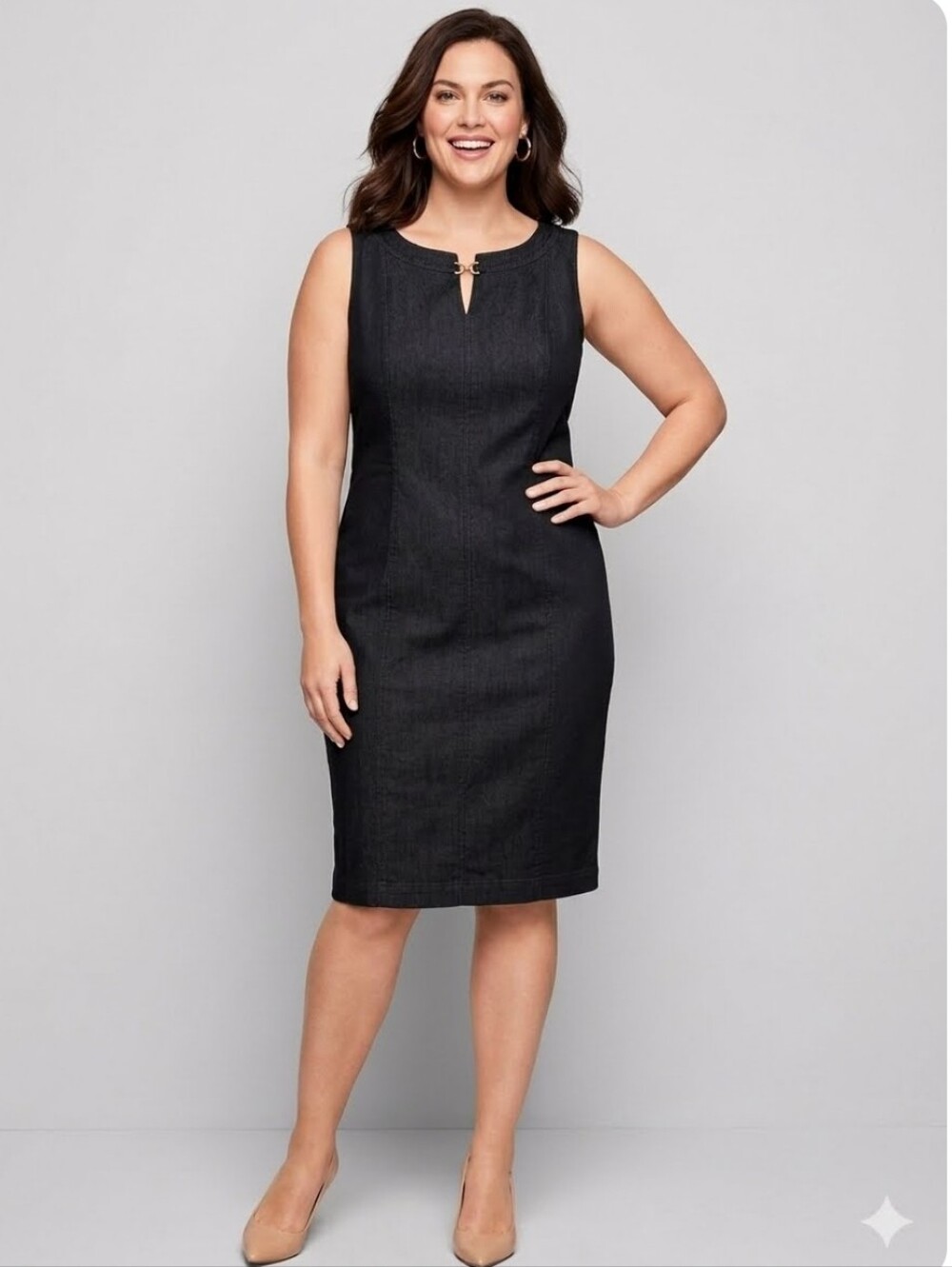 Talbots Women's Black Cotton  Plus Size Midi Dress Fitted Size 12w